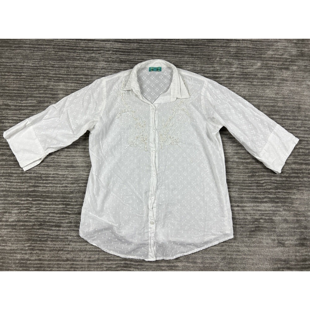 Amtica Santoria by Giacoma Cinque Top Womens Medium White Beaded 3/4 Sleeve‎